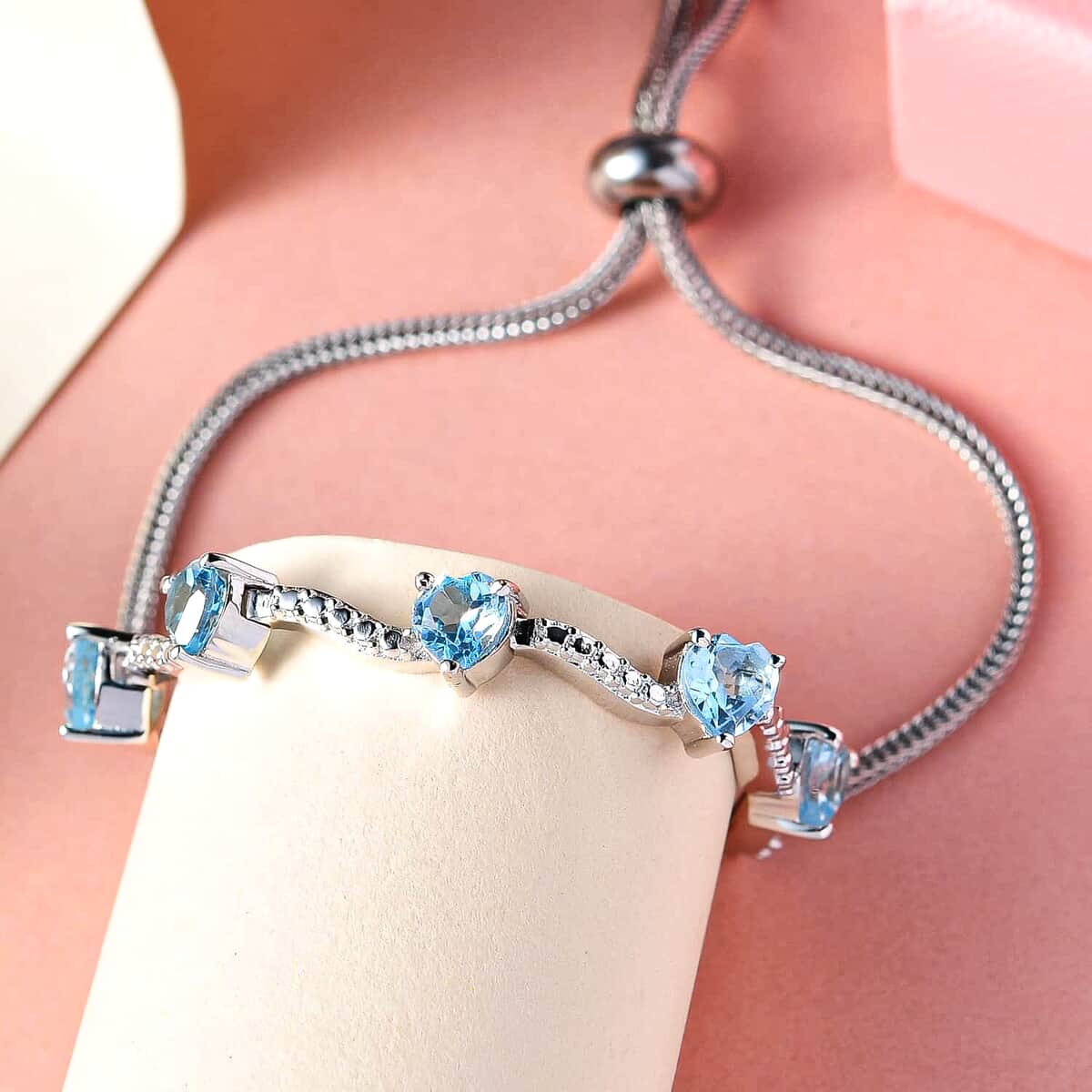 Karis Sky Blue Topaz Love Theme Bolo Bracelet in Platinum Bond Adjustable 2.90 ctw image number 4