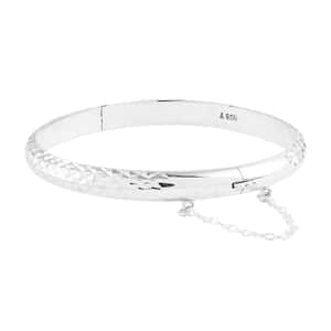 Sterling Silver Checkered Diamond Cut Bangle Bracelet (7 In) 7.7 Grams