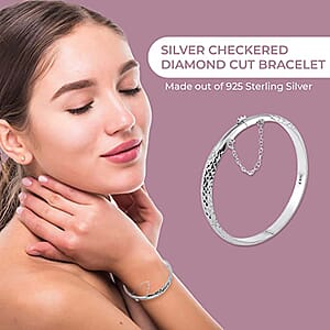 Sterling Silver Checkered Diamond Cut Bangle Bracelet (7 In) 7.7 Grams