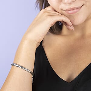 Sterling Silver Checkered Diamond Cut Bangle Bracelet (7 In) 7.7 Grams