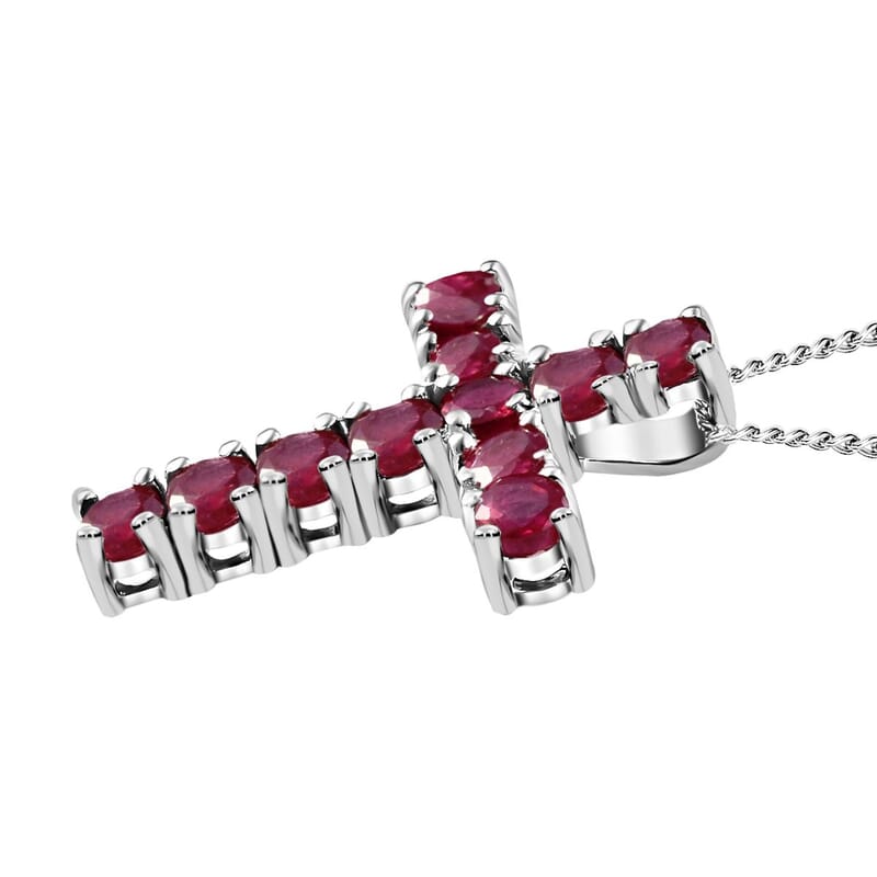 Set of 3 Chrome Diopside Masoala Sapphire (D) Niassa Ruby (FF) 8.00 ctw Necklace in Platinum Over Sterling Silver, Cross Pendants 20 Inches
