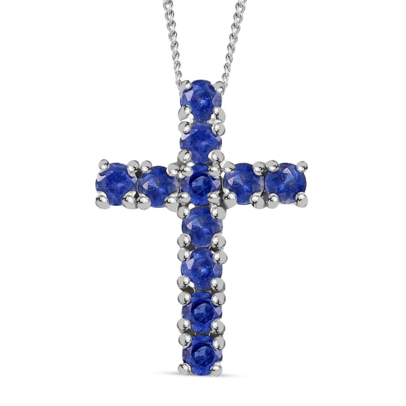 Set of 3 Chrome Diopside Masoala Sapphire (D) Niassa Ruby (FF) 8.00 ctw Necklace in Platinum Over Sterling Silver, Cross Pendants 20 Inches