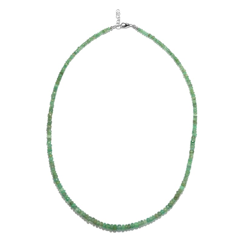 Kagem Zambian Emerald Faceted Beaded Necklace 18 Inches in Sterling Silver 50.00 ctw