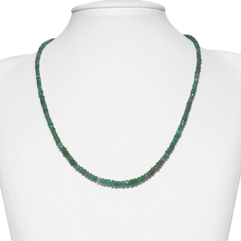 Kagem Zambian Emerald Faceted Beaded Necklace 18 Inches in Sterling Silver 50.00 ctw