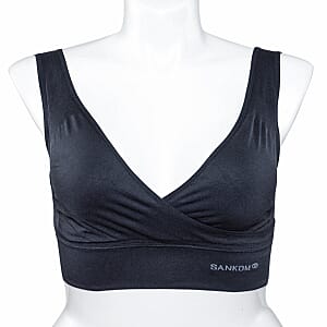 SANKOM Patent Black Wireless Posture Support Bra with Aloe Vera Fibers-XL/XXL