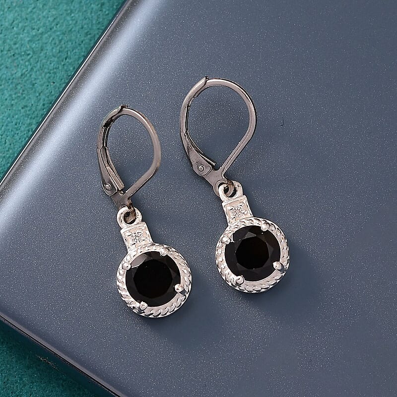 D'Joy Thai Black Spinel and Zircon 3.35 ctw Earrings in Sterling Silver with Stainless Steel Lever Back 