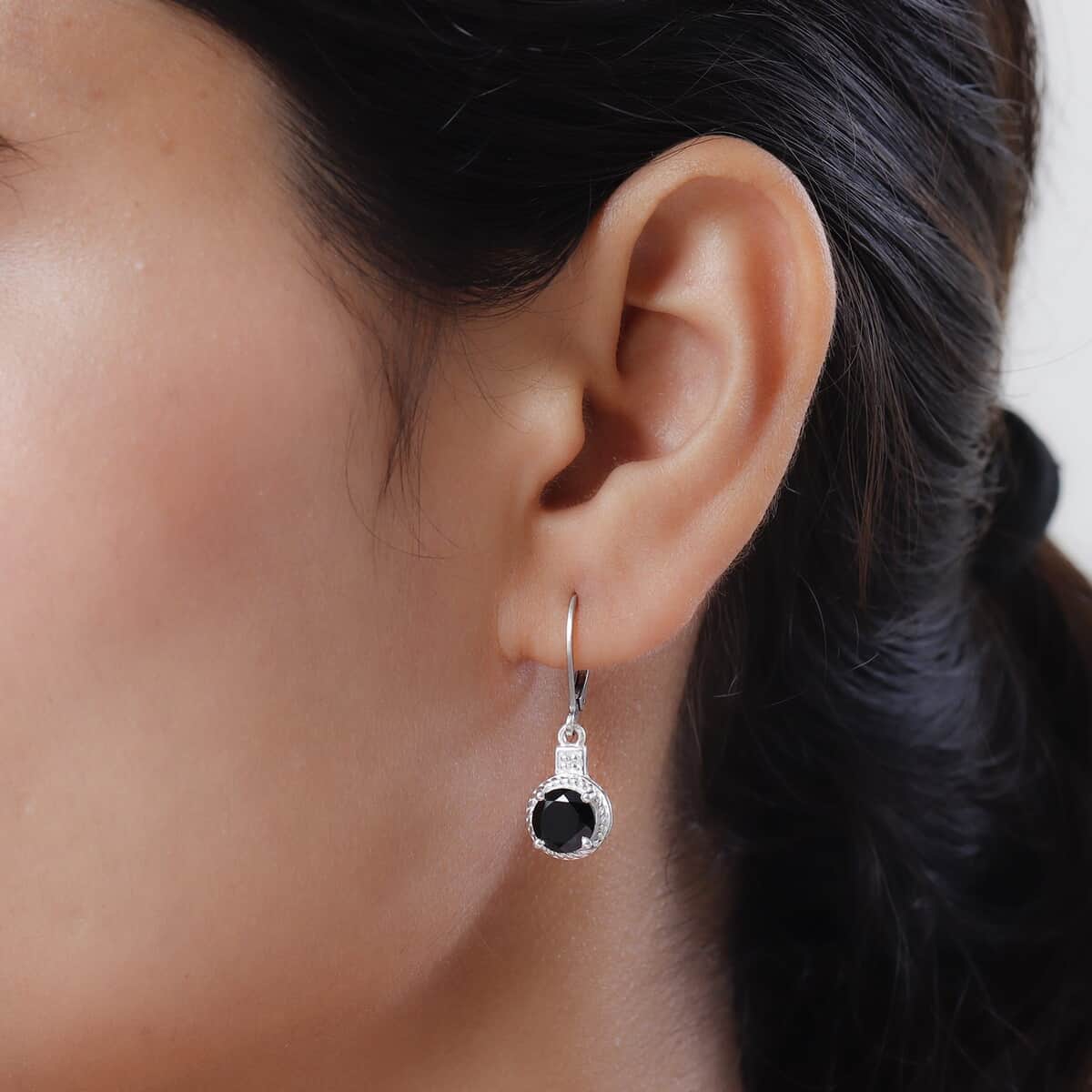 Thai Black Spinel and Zircon Earrings in Sterling Silver with Stainless Steel Lever Back 3.35 ctw image number 1