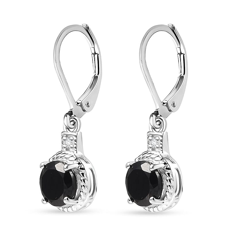D'Joy Thai Black Spinel and Zircon 3.35 ctw Earrings in Sterling Silver with Stainless Steel Lever Back 