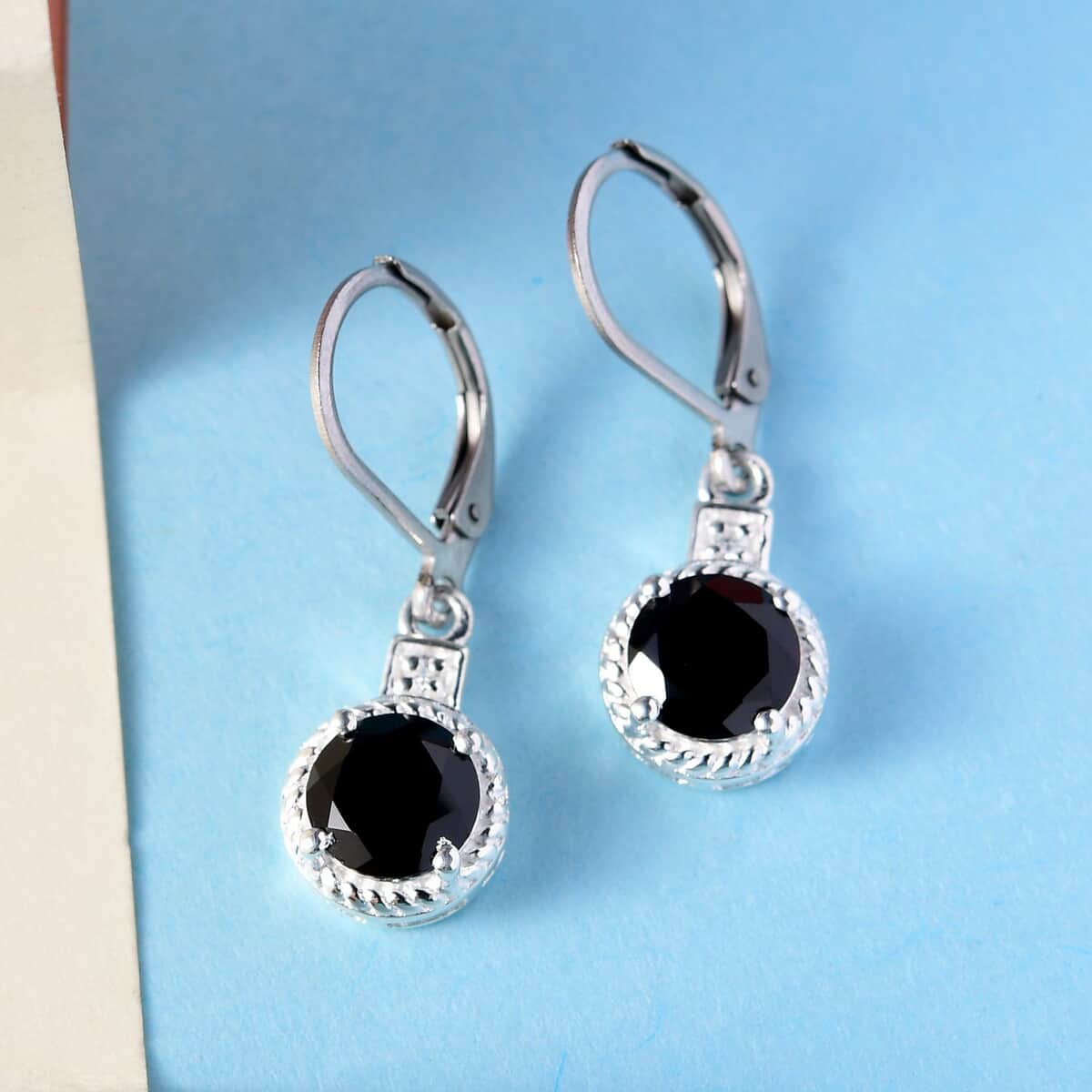 Thai Black Spinel and Zircon Earrings in Sterling Silver with Stainless Steel Lever Back 3.35 ctw image number 3