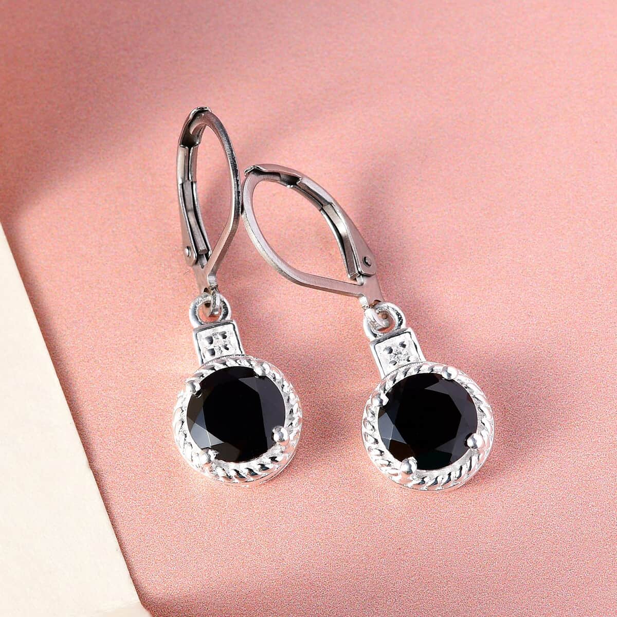Thai Black Spinel and Zircon Earrings in Sterling Silver with Stainless Steel Lever Back 3.35 ctw image number 4