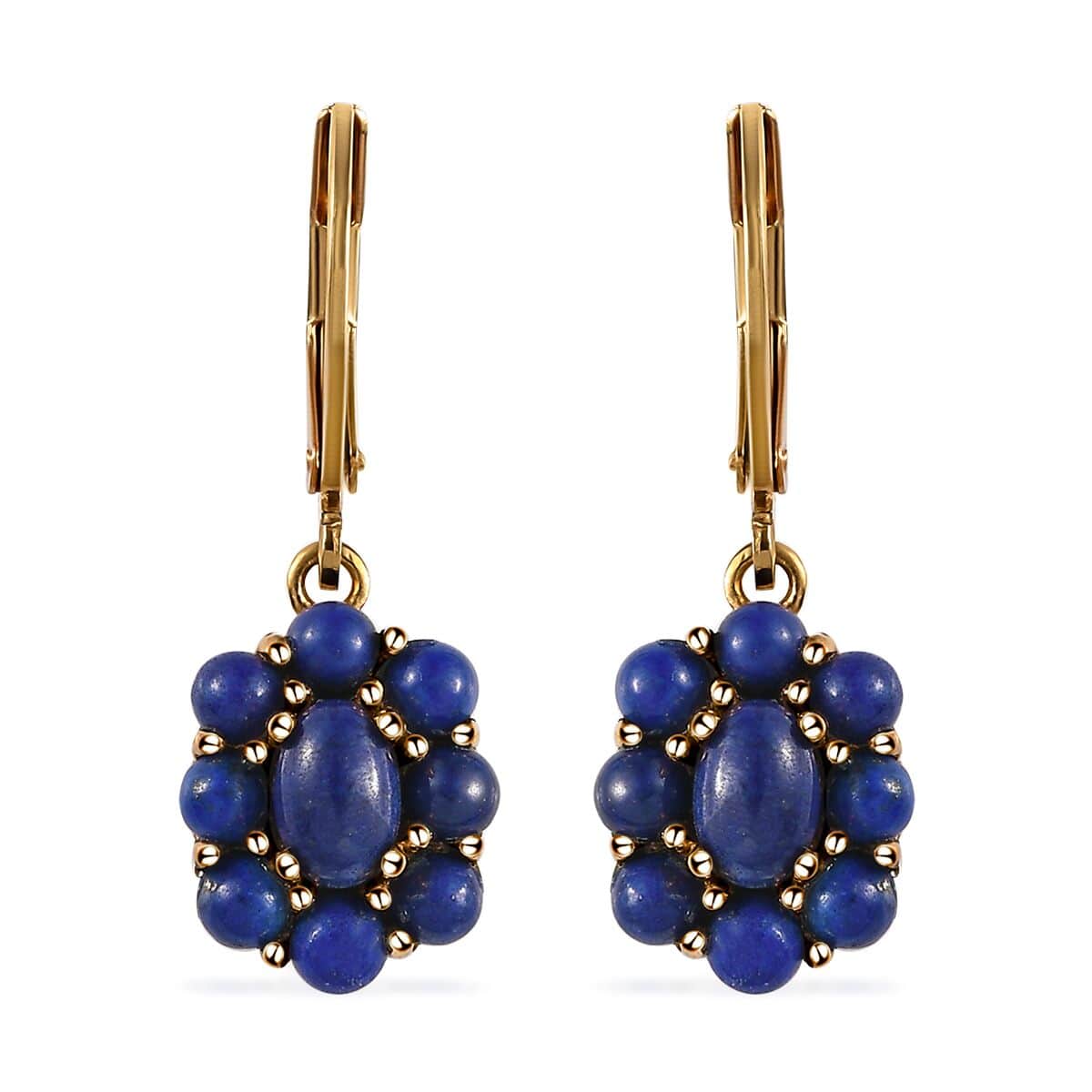 Karis Lapis Lazuli Lever Back Floral Earrings in 18K Yellow Gold Plated 4.00 ctw image number 0