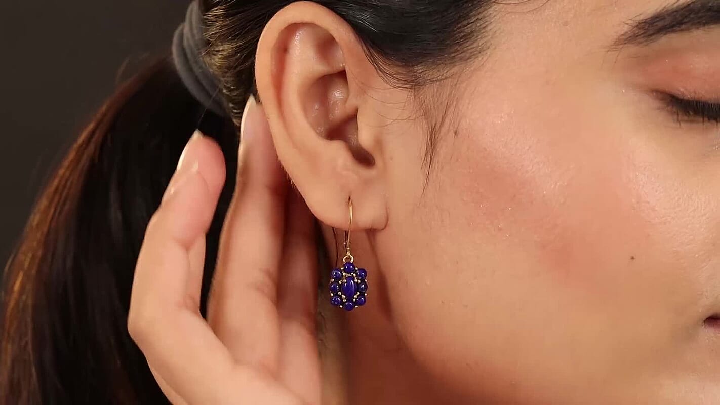 KARIS 3.60 ctw Lapis Lazuli Lever Back Floral Earrings in ION Plated 18K Yellow Gold
