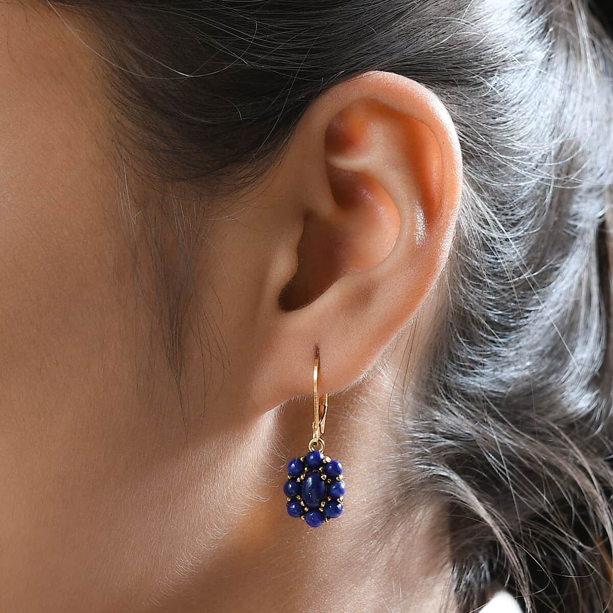 Karis Lapis Lazuli Lever Back Floral Earrings in 18K Yellow Gold Plated 4.00 ctw image number 1