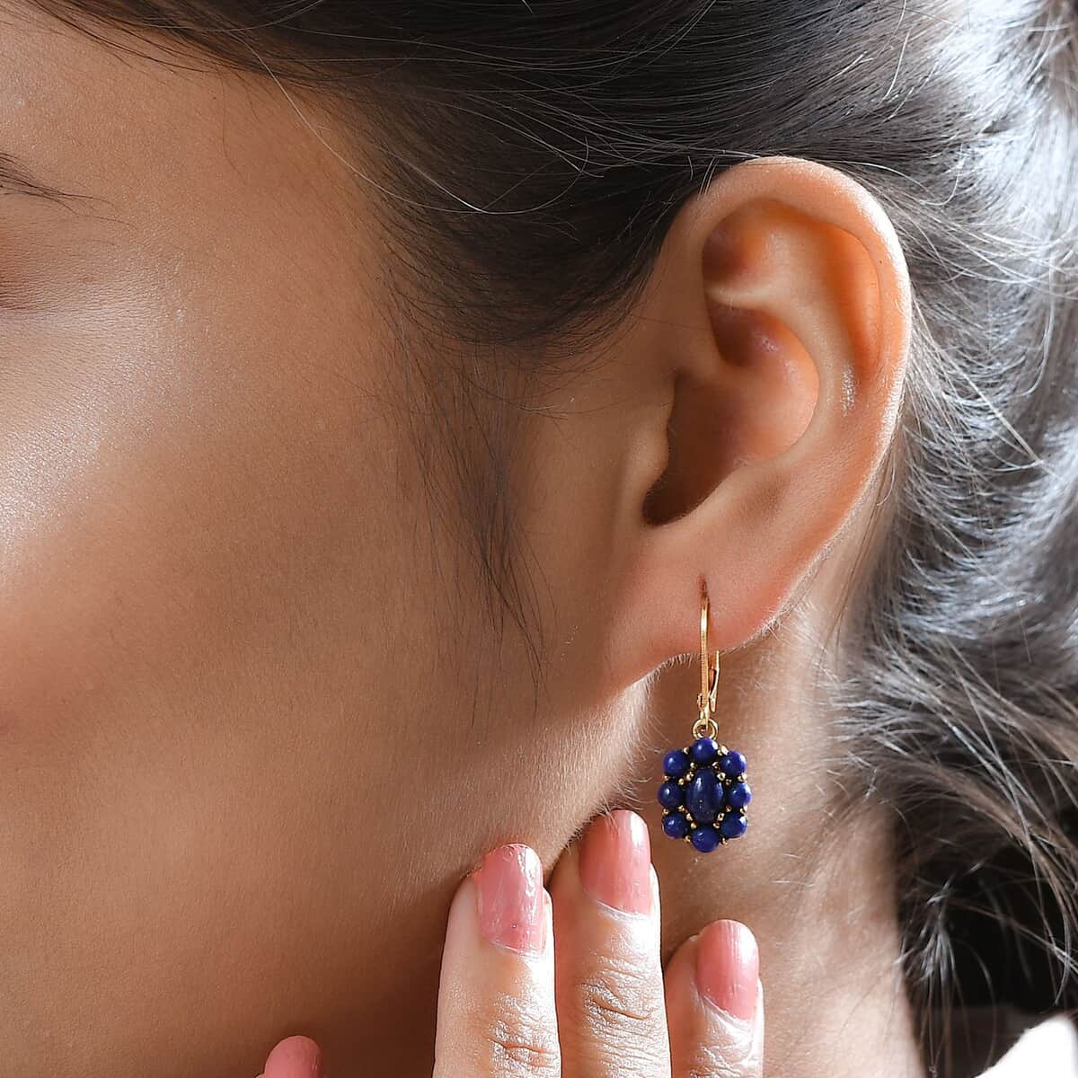 Karis Lapis Lazuli Lever Back Floral Earrings in 18K Yellow Gold Plated 4.00 ctw image number 2