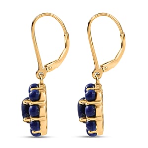 EverTrue Lapis Lazuli 3.40 ctw Lever Back Floral Earrings in 18K Yellow Gold Plated