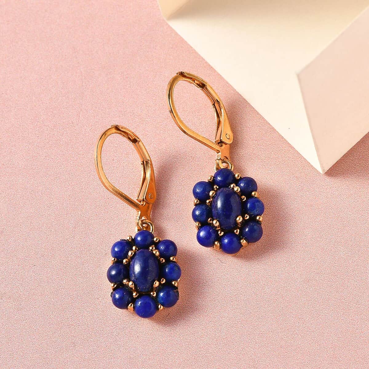 Karis Lapis Lazuli Lever Back Floral Earrings in 18K Yellow Gold Plated 4.00 ctw image number 3