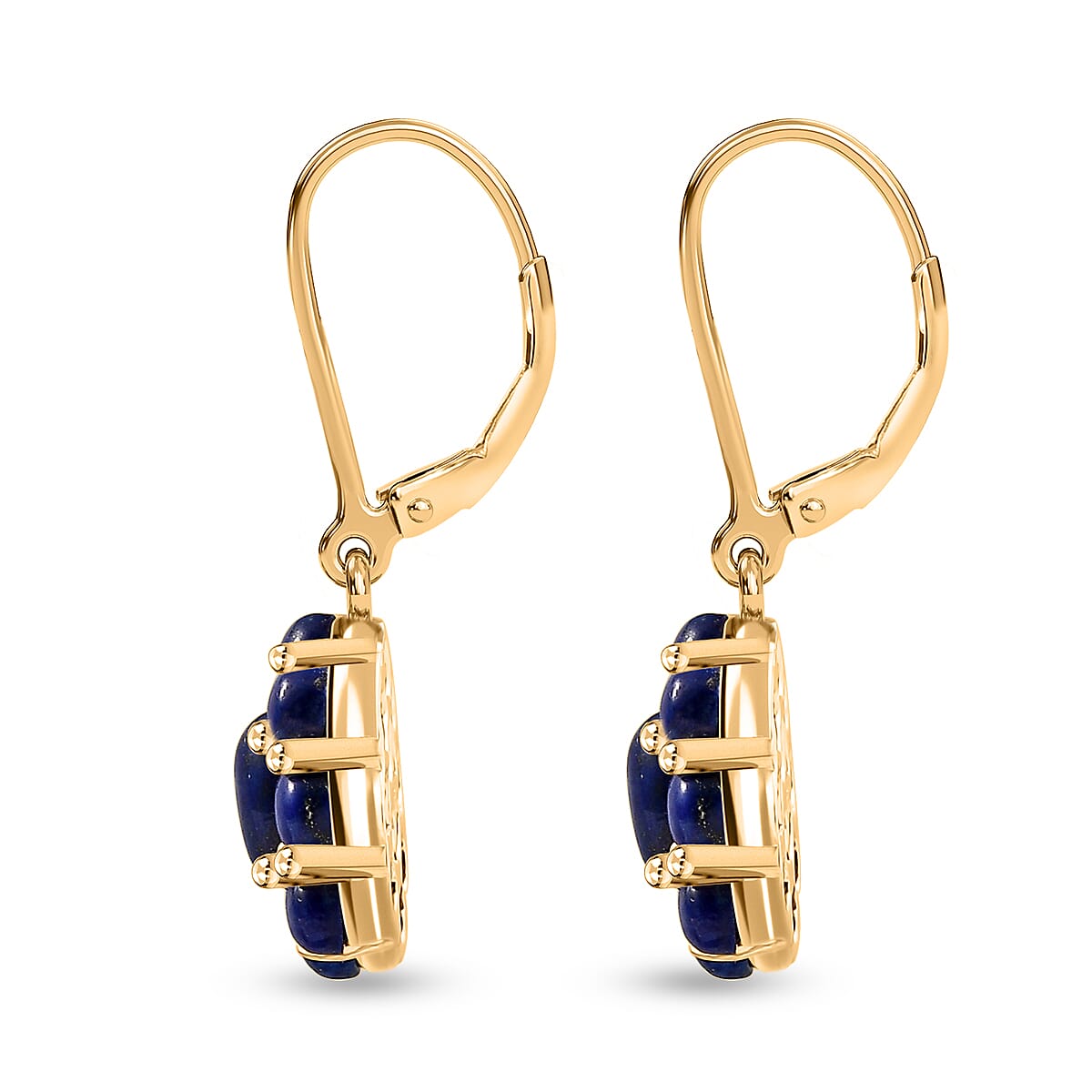 EverTrue Lapis Lazuli 3.40 ctw Lever Back Floral Earrings in 18K Yellow Gold Plated