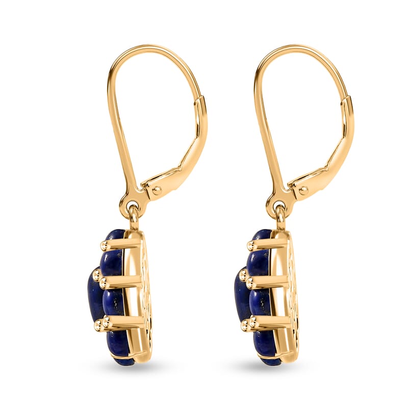 EverTrue Lapis Lazuli 3.40 ctw Lever Back Floral Earrings in 18K Yellow Gold Plated