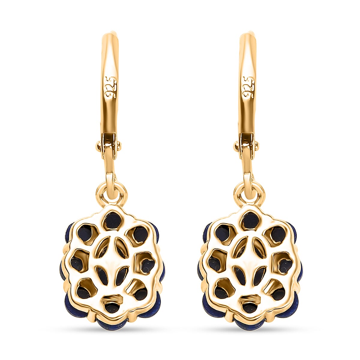 EverTrue Lapis Lazuli 3.40 ctw Lever Back Floral Earrings in 18K Yellow Gold Plated