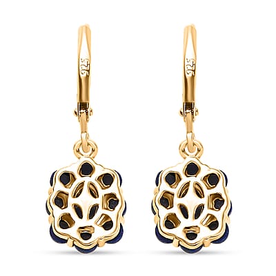 EverTrue Lapis Lazuli 3.40 ctw Lever Back Floral Earrings in 18K Yellow Gold Plated