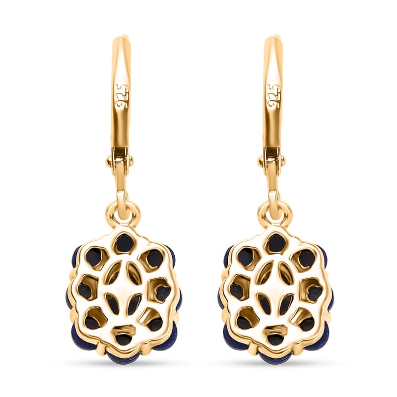 EverTrue Lapis Lazuli 3.40 ctw Lever Back Floral Earrings in 18K Yellow Gold Plated