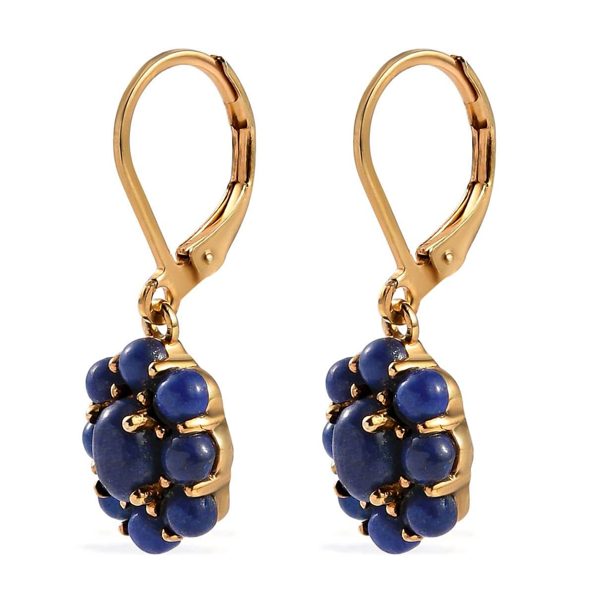 Karis Lapis Lazuli Lever Back Floral Earrings in 18K Yellow Gold Plated 4.00 ctw image number 5