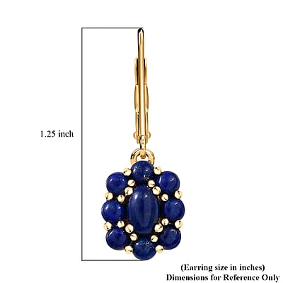 EverTrue Lapis Lazuli 3.40 ctw Lever Back Floral Earrings in 18K Yellow Gold Plated