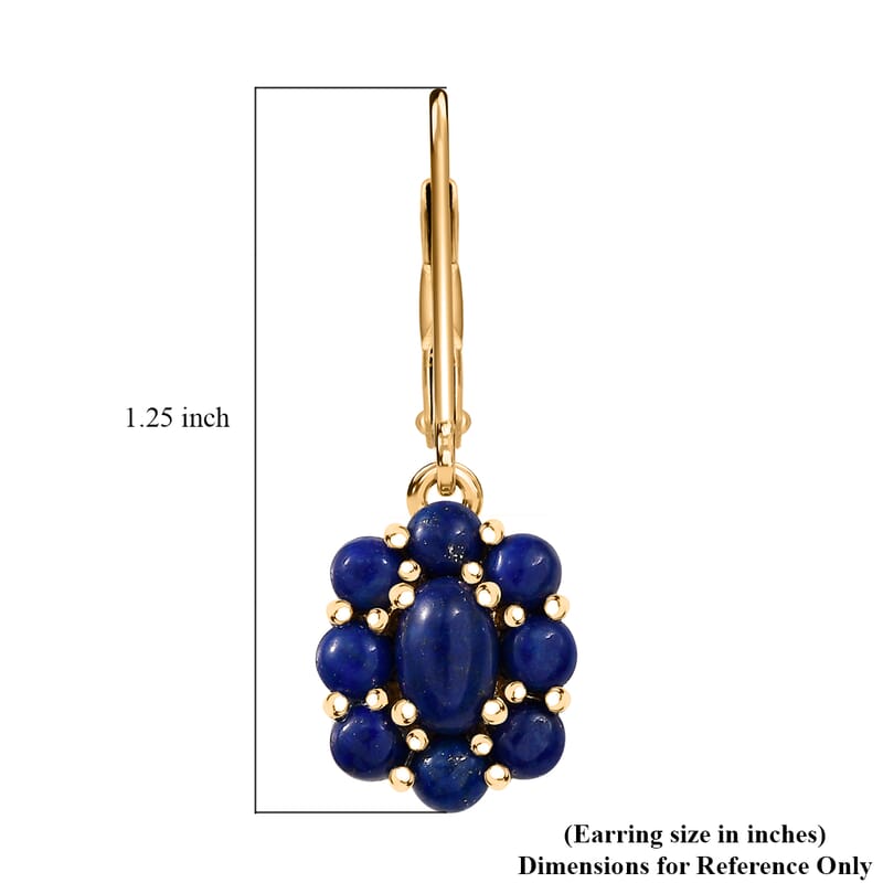 EverTrue Lapis Lazuli 3.40 ctw Lever Back Floral Earrings in 18K Yellow Gold Plated