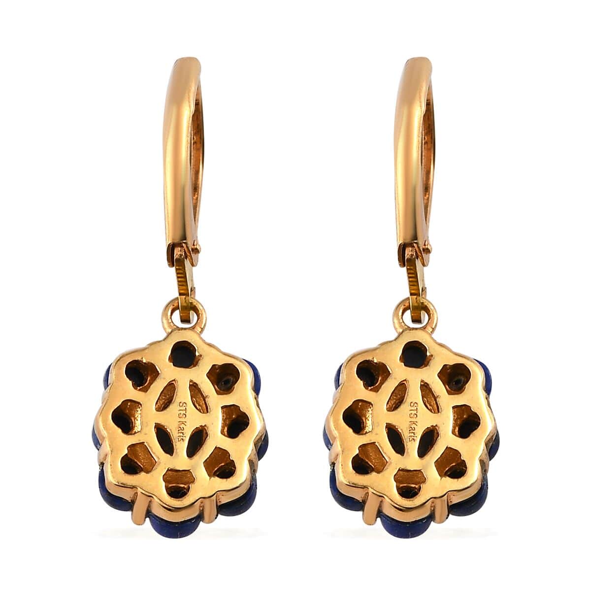 Karis Lapis Lazuli Lever Back Floral Earrings in 18K Yellow Gold Plated 4.00 ctw image number 6