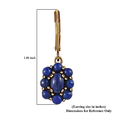 EverTrue Lapis Lazuli 3.40 ctw Lever Back Floral Earrings in 18K Yellow Gold Plated