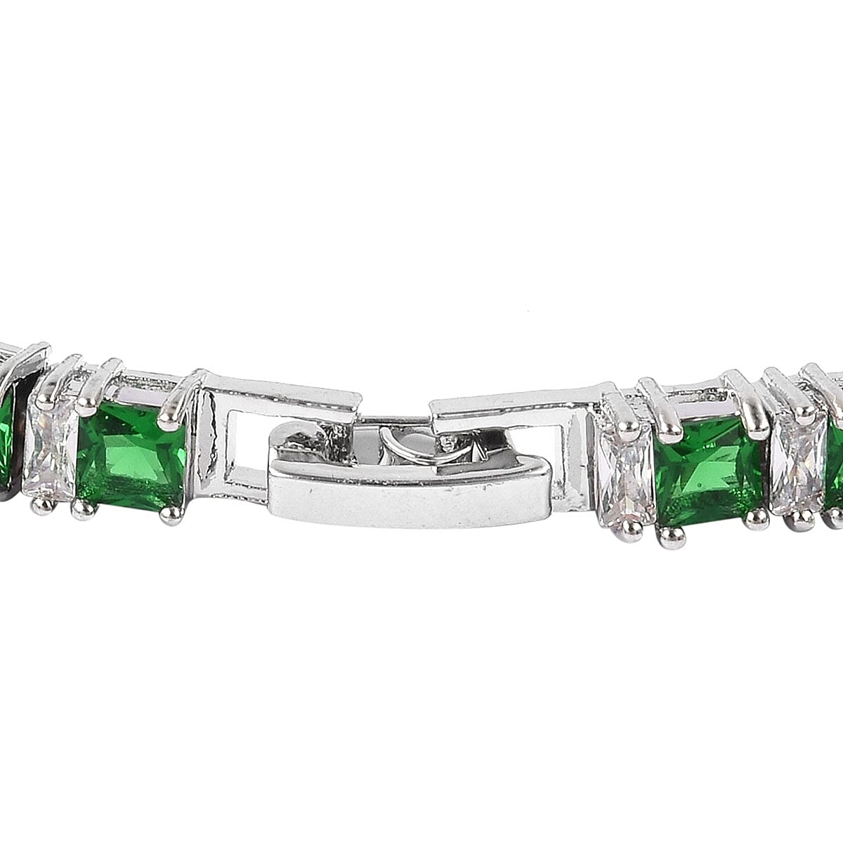 Green Glass and Simulated Diamond Tennis Bracelet in Silverton (7.50 In) 5.00 ctw 