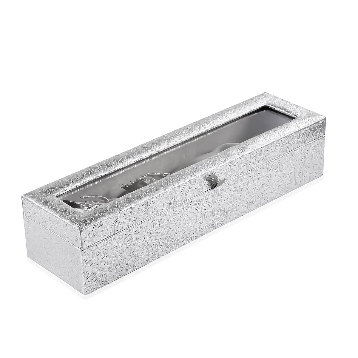 Handcrafted Silvertone Real Rose 11 Inch in Silver Safe Keep Box 12x2.75x3.5 in