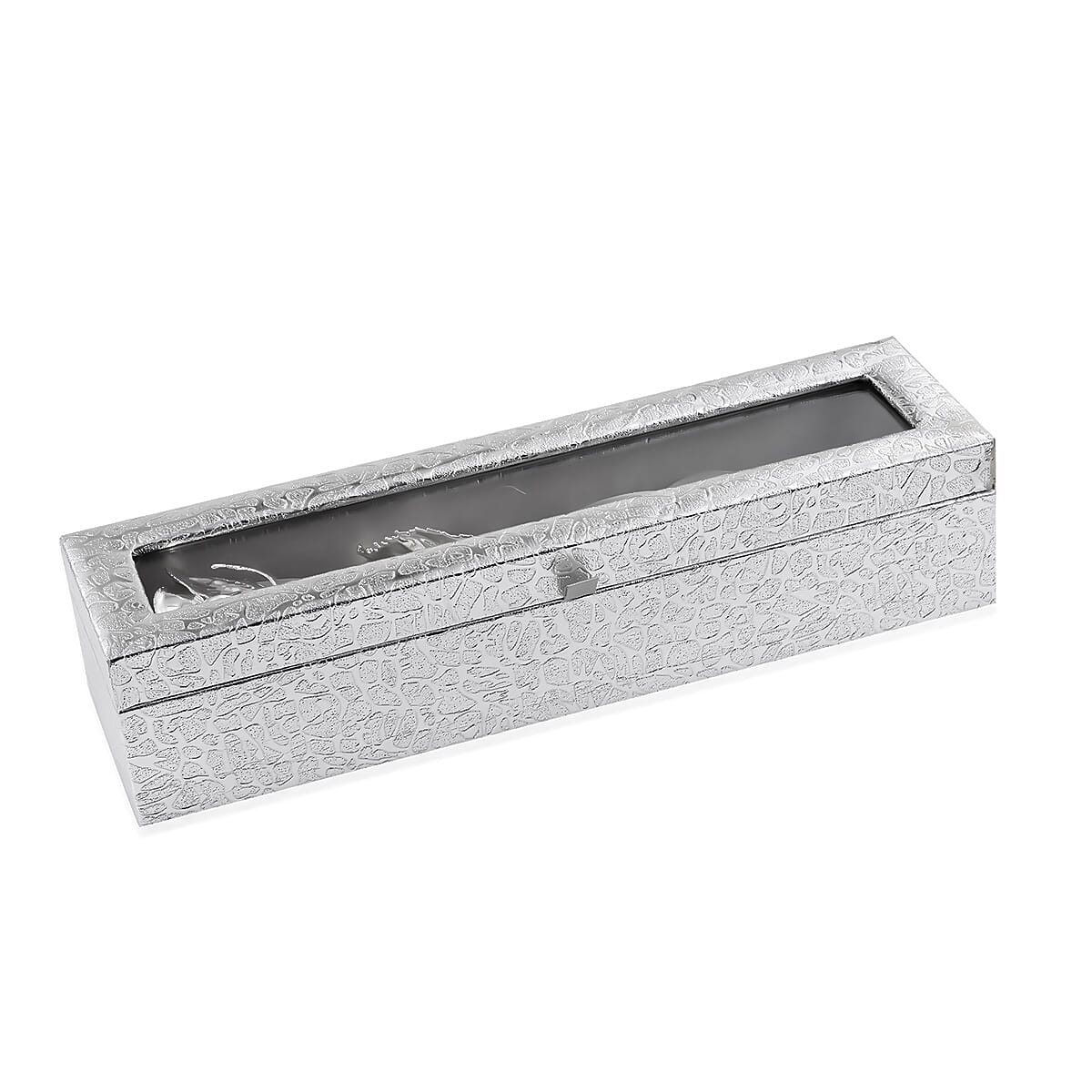 Handcrafted Silvertone Real Rose 11 Inch in Silver Safe Keep Box 12x2.75x3.5 in