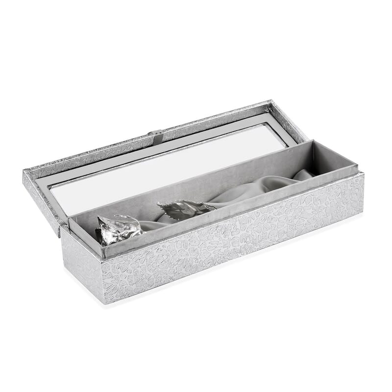 Handcrafted Silvertone Real Rose 11 Inch in Silver Safe Keep Box 12x2.75x3.5 in
