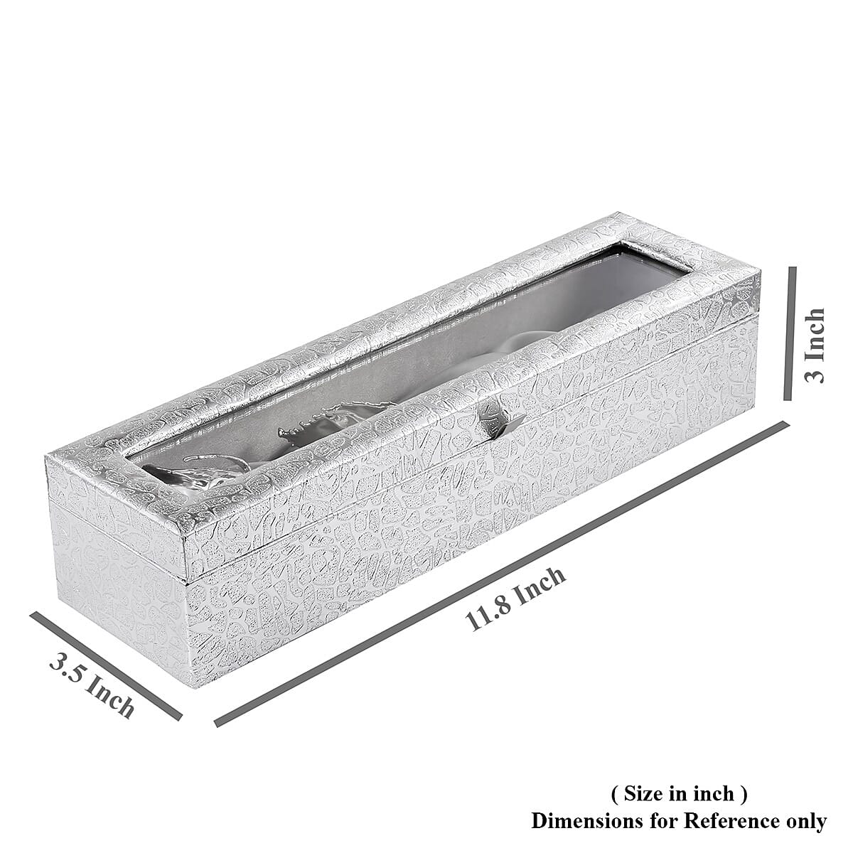 Handcrafted Silvertone Real Rose 11 Inch in Silver Safe Keep Box 12x2.75x3.5 in