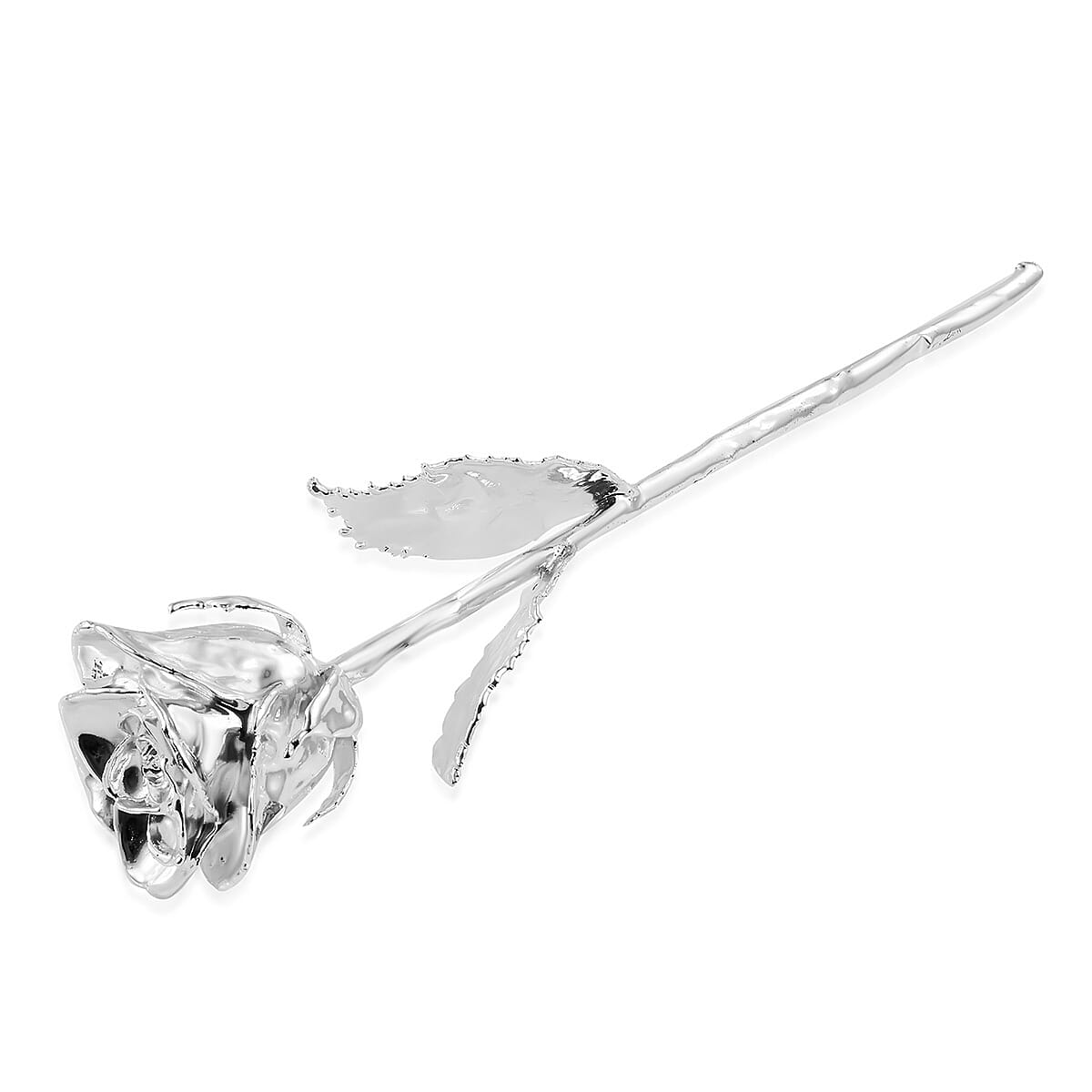 Handcrafted Silvertone Real Rose 11 Inch in Silver Safe Keep Box 12x2.75x3.5 in