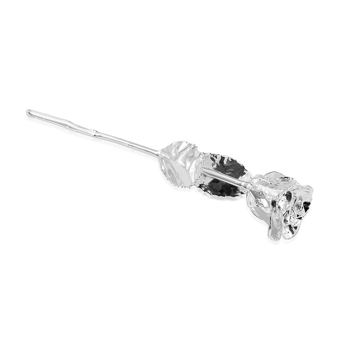 Handcrafted Silvertone Real Rose 11 Inch in Silver Safe Keep Box 12x2.75x3.5 in