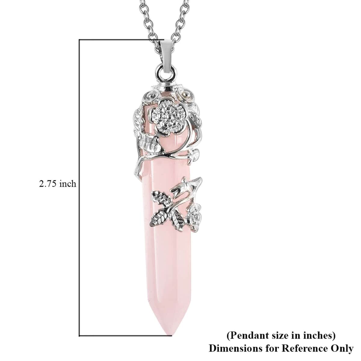 Galilea Rose Quartz Pointer Pendant Necklace 24 Inches in Silvertone and Stainless Steel 30.00 ctw image number 6