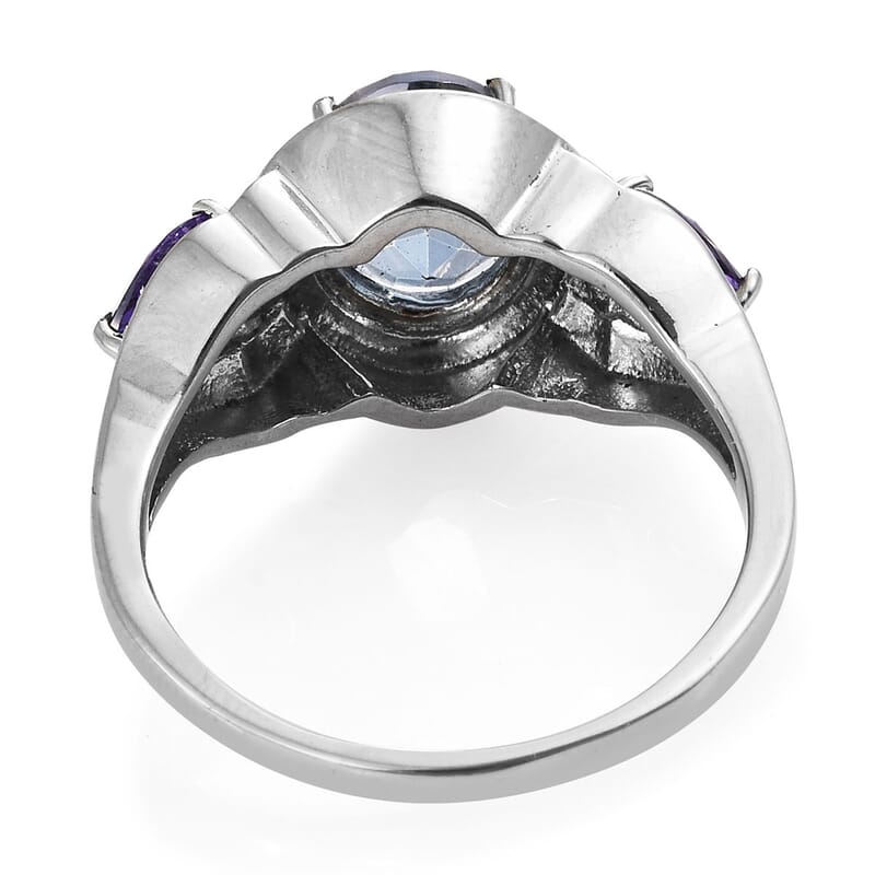 Odyssey Tanzanite Quartz and Simulated Purple Diamond Ring in Stainless Steel (Size 5) 3.35 ctw