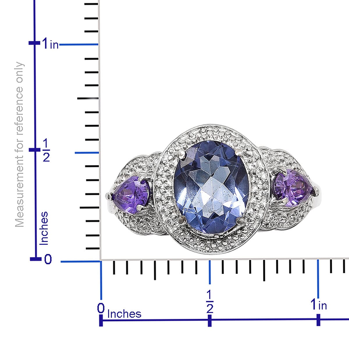 Odyssey Tanzanite Quartz and Simulated Purple Diamond Ring in Stainless Steel (Size 5) 3.35 ctw