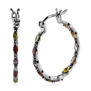 Simulated Multi Color Diamond Inside Out Hoop Earrings in Stainless Steel