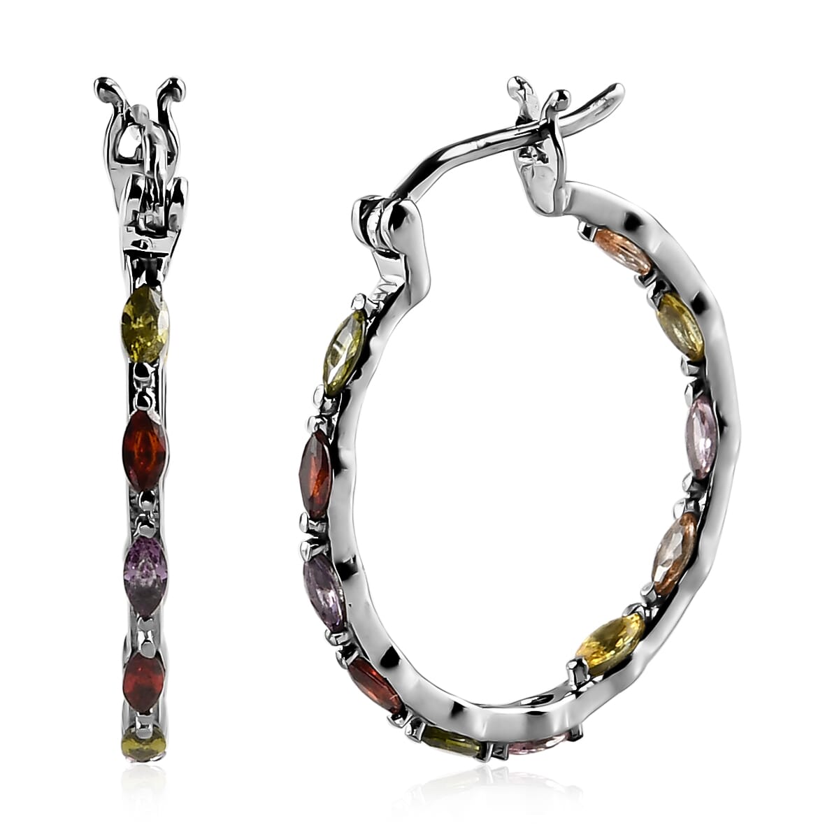 Simulated Multi Color Diamond Inside Out Hoop Earrings in Stainless Steel image number 0