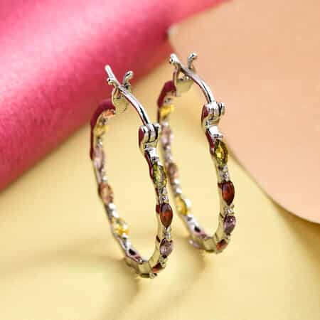 Simulated Multi Color Diamond Inside Out Hoop Earrings in Stainless Steel image number 1