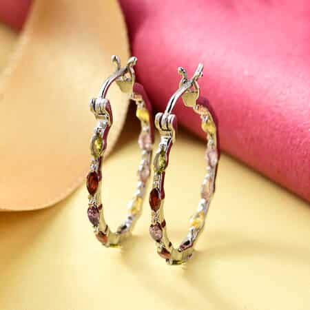 Simulated Multi Color Diamond Inside Out Hoop Earrings in Stainless Steel image number 2