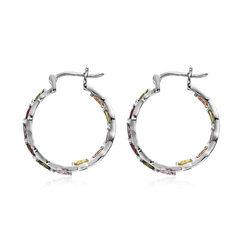 Simulated Multi Color Diamond Inside Out Hoop Earrings in Stainless Steel