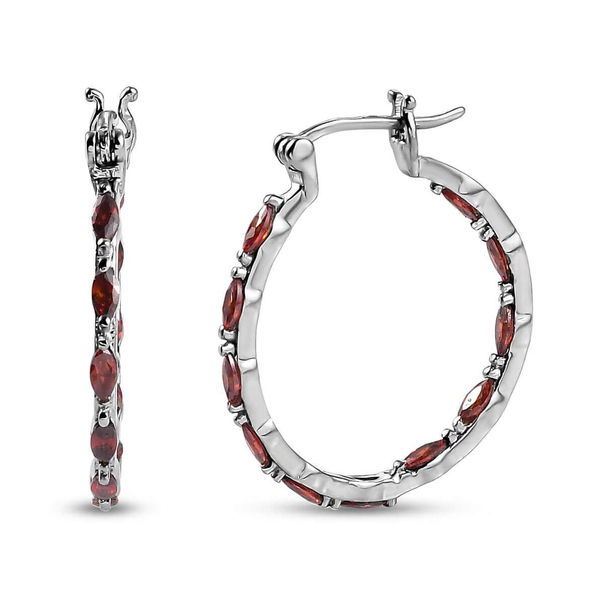 Simulated Red Diamond Inside Out Hoop Earrings in Stainless Steel, Simulated Diamond Hoops For Women 2.60 ctw image number 0