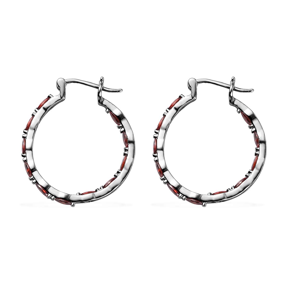 Simulated Red Diamond Inside Out Hoop Earrings in Stainless Steel, Simulated Diamond Hoops For Women 2.60 ctw image number 5