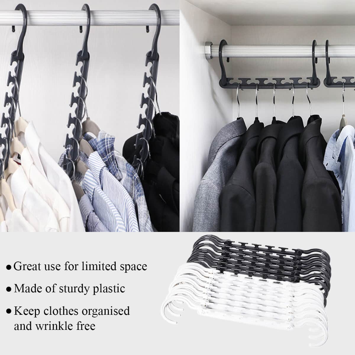 Set of 2 8pc Space Saving Hangers -Black (Holds up to 30 lbs) image number 4