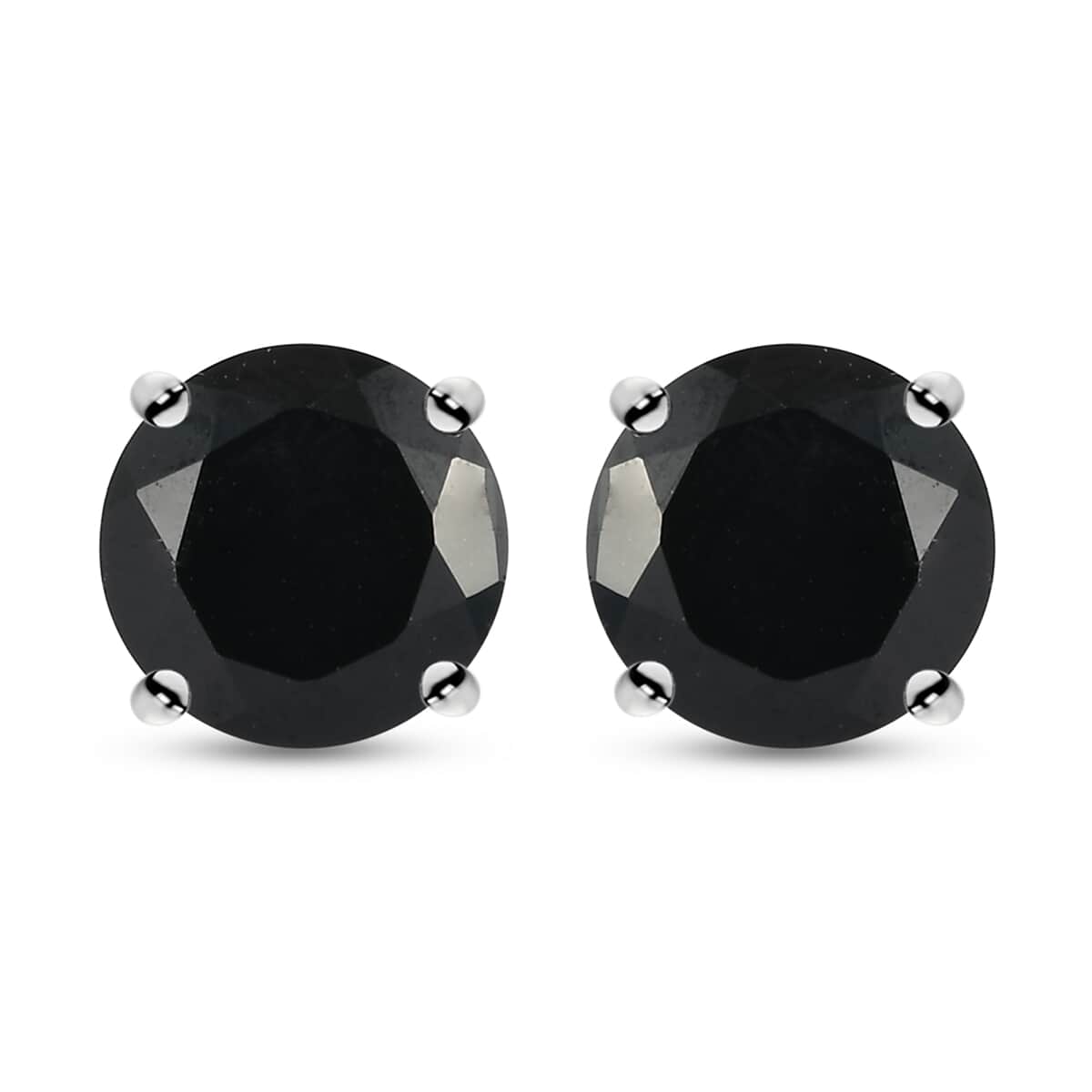 Thai Black Spinel Stud Earrings in Sterling Silver, Black Solitaire Earrings, 925 Silver Studs 6.60 ctw image number 0