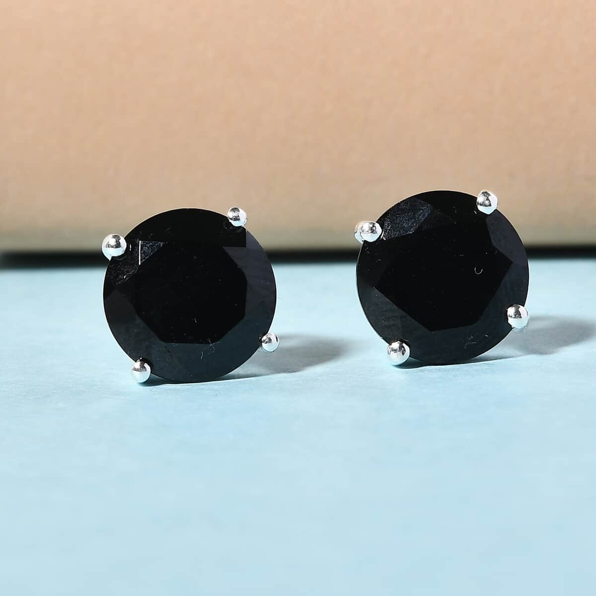 Thai Black Spinel Stud Earrings in Sterling Silver, Black Solitaire Earrings, 925 Silver Studs 6.60 ctw image number 1